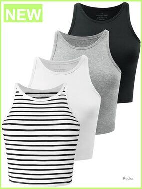 4 Pack Crop Tank Tops High Neck Racerback Athletic Yoga Tops Sleeveless Camis